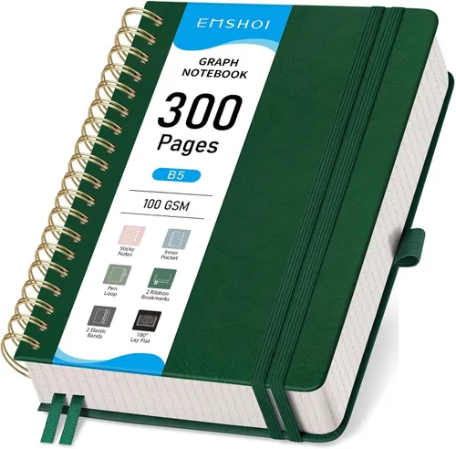 Miniatura 32 de EMSHOI Cuaderno de Espiral con Puntos para Bullet Journal - 300 Páginas, Cuero de Tapa Dura A4, Cuaderno de Cuadrícula de Puntos Gruesos de 100 GSM