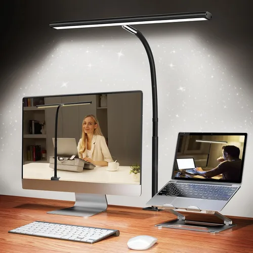 Airlonv Lámpara de escritorio LED para oficina y hogar, luz de escritorio con atenuación continua ajustable y cuello de cisne flexible, lámpara de