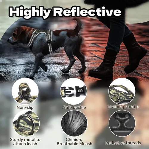 Miniatura 3 de Arnés para perro sin tirones, chaleco reflectante ajustable con clip delantero/trasero, asa de fácil control para perros de tamaño mediano, grande