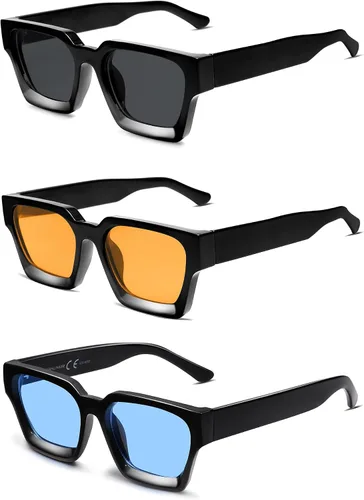 Miniatura 33 de VANLINKER Gafas de sol cuadradas gruesas para hombres y mujeres, retro, rectangulares, con protección UV400, VL9731