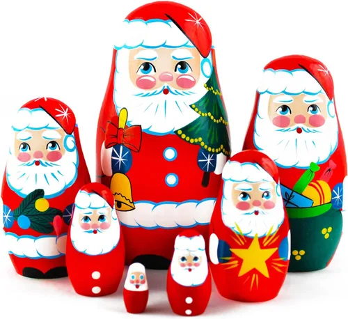 Muñecos de anidación de madera de Papá Noel de Navidad, 7 piezas, decoración de Navidad de Papá Noel, ideas de regalos de muñecas - Matryoshka
