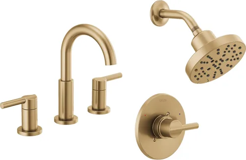 Delta Faucet Nicoli Serie 14 Grifo de ducha de un solo mango con cabezal de ducha H2Okinetic de 5 ajustes, grifo de lavabo de baño generalizado