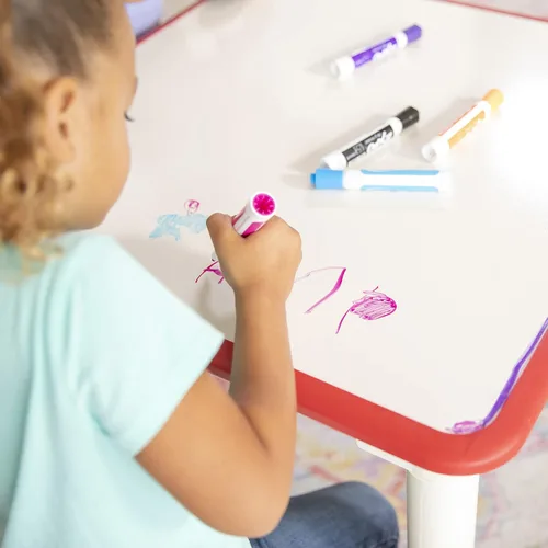 Miniatura 8 de ECR4Kids Mesa de actividades rectangular de borrado en seco con 2 sillas, ajustable, muebles para niños, azul, 3 piezas Rojo
