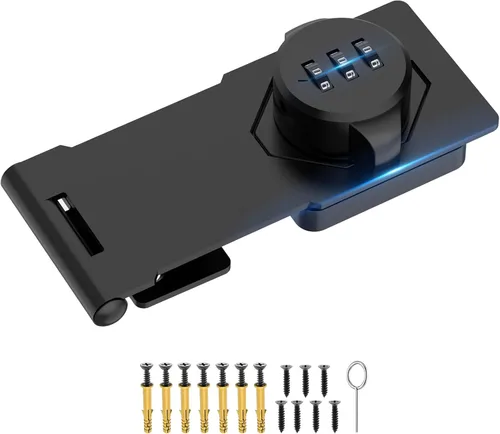 Miniatura 8 de Candados de Contraseña para Gabinete Doméstico, Cerraduras de Gabinete con Combinación, Cierre Deslizante de Seguridad para Puertas Pequeñas de Negro