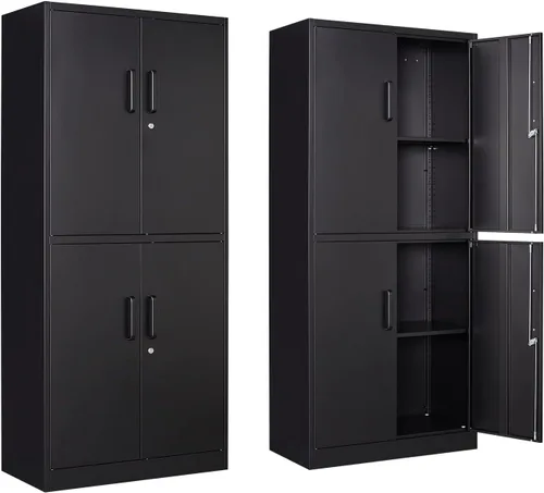 Miniatura 14 de Gabinete de almacenamiento de metal para garaje, armario de almacenamiento con cerradura de 71 pulgadas con 2 estantes ajustables y 1 cajón