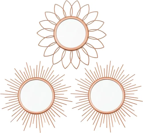 Miniatura 43 de Paquete de 3 espejos metálicos para pared, con diseño de rayos de sol, para decoración del hogar, arte decorativo para colgar en la pared para sala