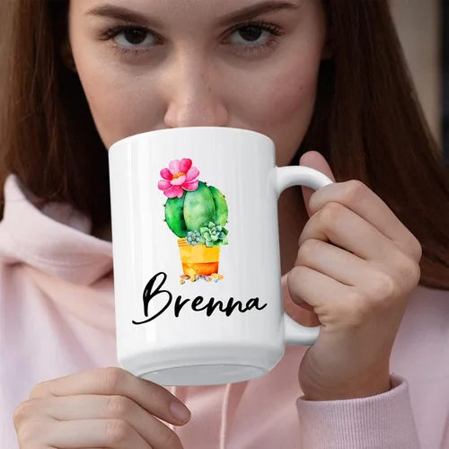 Miniatura 4 de Taza de café personalizada de cactus, taza de flores de cactus con nombre, taza de té de cactus, taza de cerámica con nombre personalizado, regalos
