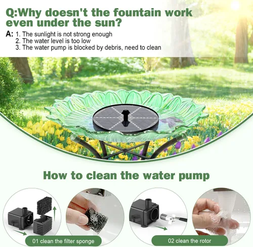 Miniatura 4 de Yzert Fuente solar mejorada para pájaros con 60 luces LED, bomba de fuente de agua con batería de 4000 mAh, 7 boquillas, 4 fijadores, para jardín