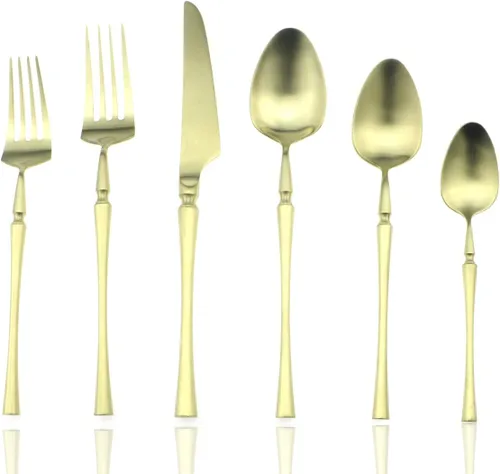 JASHII Juego de cubiertos de lujo de 24 piezas de acero inoxidable 18/10 para 4 personas, incluye cuchillo de cena, tenedor, cuchara, apto para