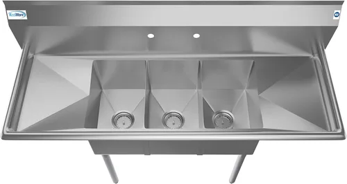 Miniatura 2 de KoolMore - SC101410-12B3 Fregadero de cocina comercial de acero inoxidable NSF de 3 compartimentos con escurraderos derecho e izquierdo