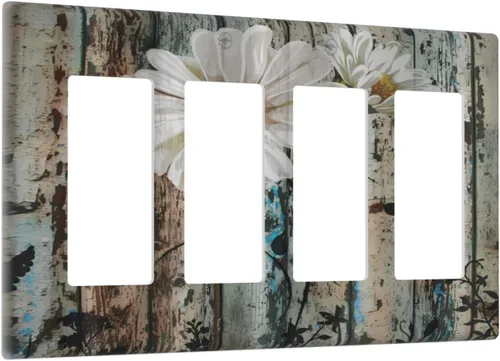 Miniatura 76 de Placa de pared decorativa con hojas de palmera tropicales de oro blanco, hoja de plátano, doble interruptor de luz de palanca decorativa, placa