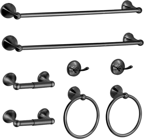 Juego de 8 piezas de accesorios de baño de níquel cepillado, ajustables, expandibles, toalleros, anillo, soporte para papel higiénico, ganchos para