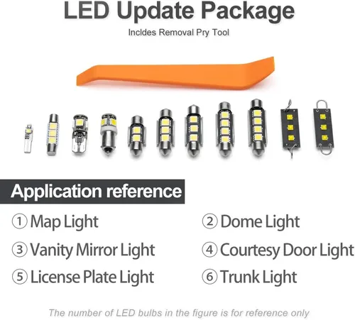 Miniatura 9 de 12 piezas de kit de bombillas LED interior para Hon'da Accord 1998 1999 2000 2001 2002, luces de mapa, cúpula, puerta, maletero, matrícula
