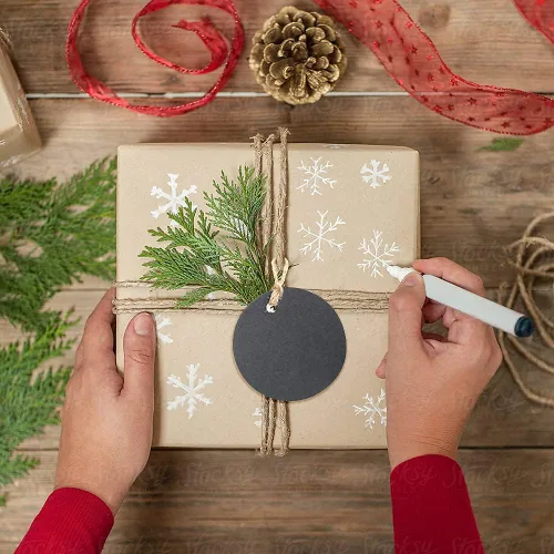 Miniatura 5 de G2PLUS 100 etiquetas de regalo con cuerda, etiquetas redondas de papel de 2.2'', etiquetas colgantes en blanco, etiquetas circulares negras