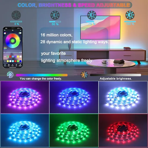 Miniatura 2 de Tira de luz LED con sensor de movimiento debajo de la cama, 9.84 pies, control remoto/aplicación, regulable, sincronización de música, temporizador