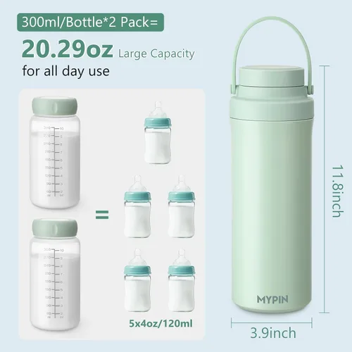 Miniatura 3 de MYPIN Enfriador portátil de leche materna de 22 onzas para exteriores, tubos de enfriamiento de 360° durante 24 horas con 2 biberones de bebé