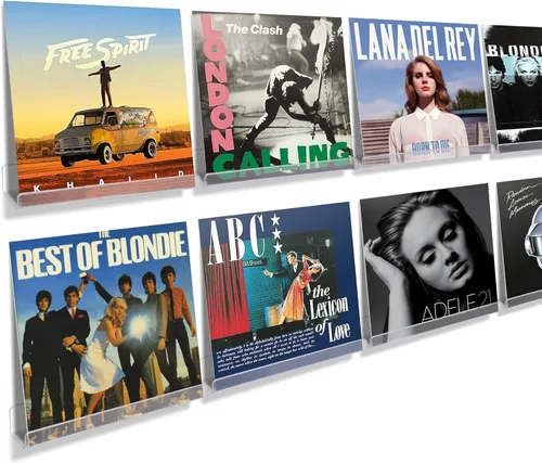 upsimples Paquete de 8 estantes de pared para discos de vinilo, soporte de 12" para almacenamiento y exhibición de álbumes, estantes flotantes de