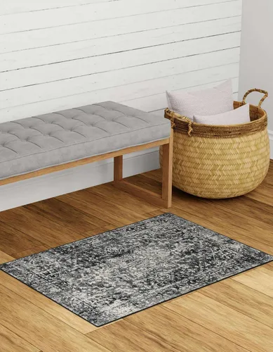 Miniatura 9 de Morebes Alfombras vintage de 2 x 3, alfombra negra para entrada, alfombra lavable para cocina, antideslizante, alfombra para puerta
