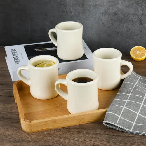 Miniatura 5 de Juego de 4 tazas de café blancas de 11 onzas, ideal para juego de cocina, viajes y té caliente (crema)