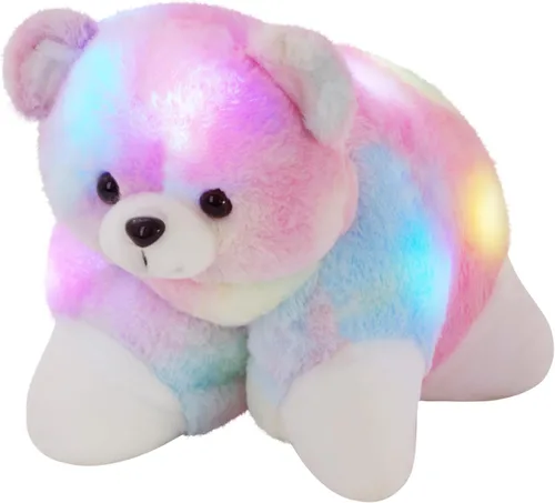 Glow Guards 15" Oso de peluche con luces musicales arcoíris, lindo animal de peluche suave y colorido, decoración para la hora de dormir y el sofá,