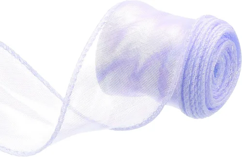 Miniatura 29 de MECCANIXITY - Cinta de organza con cable de 1 1/2" de ancho, brillante, transparente, con brillo irisado en tonos pastel, cinta de gasa para Beige