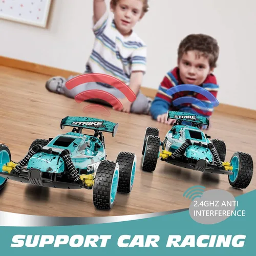 Miniatura 5 de Tecnock coches RC para niños, coche de control remoto para niños, 1:18 escala 20 KM/H 2WD buggy todo terreno, coche de carreras RC de 2.4GHz con Azul