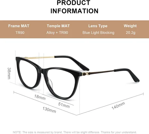 Miniatura 4 de Gafas de lectura de ojo de gato para mujer, lectores de bloqueo de luz azul, montura de acetato y bisagra de resorte Negro
