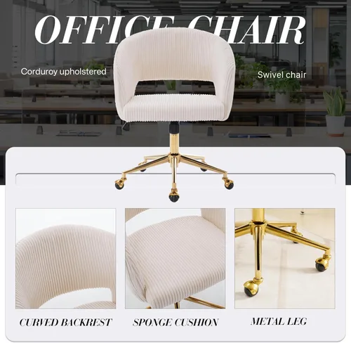 Miniatura 8 de Silla de Oficina para Casa Giratoria de Tela de Pana Silla de Escritorio Sillón de Acento Tapizado Sillas Modernas Capitoné con Base Dorada