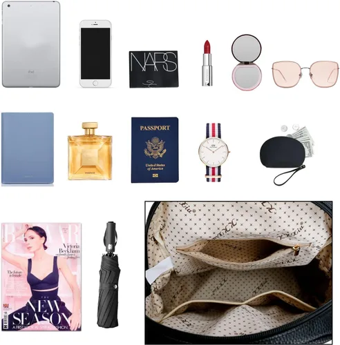 Miniatura 7 de KKXIU - Mochila de cuero de moda para mujeres y damas, bolsa de viaje y para el día, con correa para los hombros, A-Negro, Mediana, Mochila