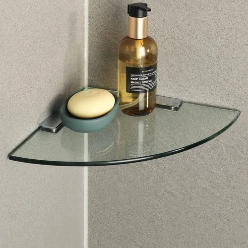 SAYAYO Estante esquinero de vidrio para pared, estantes de vidrio flotante templado para baño, 1 unidad, transparente