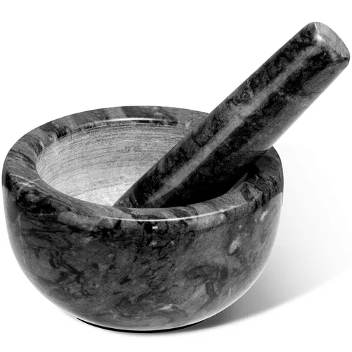 Tera - Juego de mortero y pilón de mármol, cuenco pequeño, molinillo de piedra sólida para especias y hierbas, triturador de píldoras (Negro,