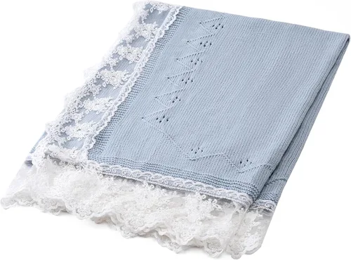 Miniatura 5 de Booulfi Mantas de bebé de punto neutro azul algodón azul manta de bebé cochecito de encaje borde ganchillo invierno cuna bebé manta nueva bebé