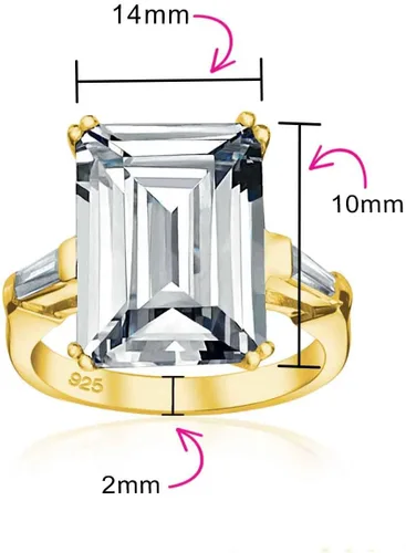 Miniatura 4 de Anillo de compromiso de plata de ley 925 chapada en oro amarillo de 14 quilates, circonita cúbica AAA, corte esmeralda, estilo Art Deco para mujer