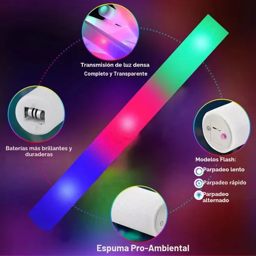 Miniatura 4 de SHQDD 105 PCS Varitas de Espuma LED Brillantes, Paquete a Granel de Varitas Brillantes para Fiestas con 3 Modos de Parpadeo Colorido, Suministros