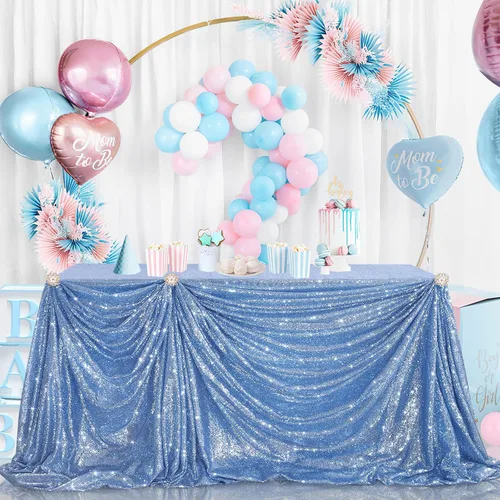 Miniatura 3 de B-COOL Mantel de lentejuelas de 60 x 102 pulgadas, mantel de cumpleaños rectangular azul bebé, brillante, duradero, boda, fiesta, restaurante
