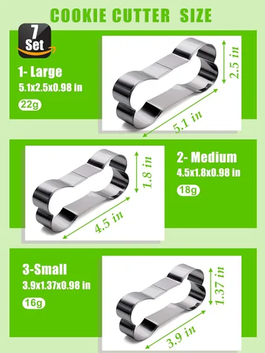 Miniatura 4 de Juego de 7, 4 moldes de silicona en forma de pata y hueso de cachorro y 3 piezas de acero inoxidable cortador de galletas de hueso, para golosinas