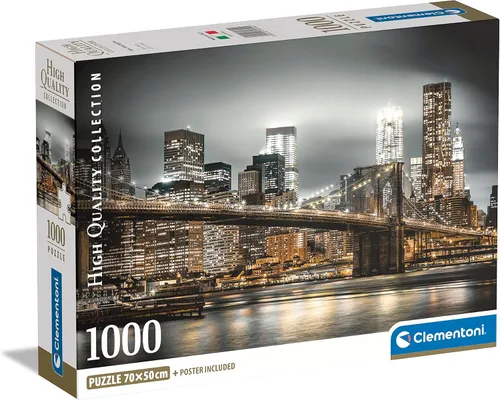 Clementoni | Rompecabezas de 1000 piezas para más de 10 años | Horizonte de Nueva York | Tamaño 27.6 x 19.7 in con póster incluido | Vista nocturna