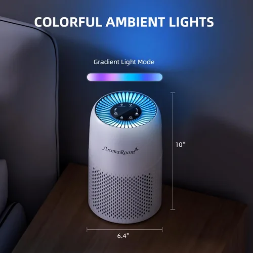 Miniatura 5 de Purificadores de aire para dormitorio con filtros True H13 HEPA 3 en 1, purificador de aire para mascotas AromaRoom con luces RGB de 22 dB