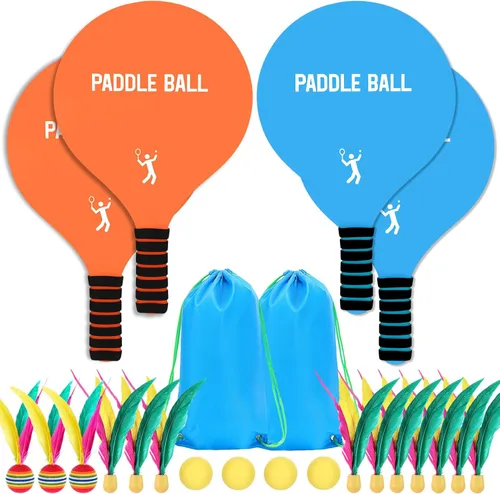 Miniatura 10 de Juego de 2 juegos de pelota de remo de juguete para juegos de playa, divertido juego de raquetas de paddleball, juguetes deportivos al aire libre