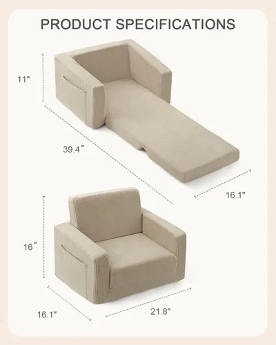 Miniatura 3 de Silla para bebés y niños, sofás blandos para bebés de 2 en 1 que se despliegan, sillas para bebés cómodas de 1 a 3 años, sofá convertible a sofá