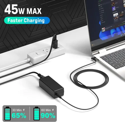 Miniatura 7 de Cargador portátil de 45 W para computadora portátil HP, adaptador de corriente inteligente de punta azul de 19.5 V 2.31 A para HP Pavilion x360