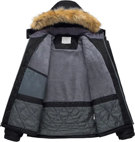 Miniatura 3 de Pursky Chaqueta de esquí impermeable para hombre abrigos de nieve de invierno abrigos de piel con capucha
