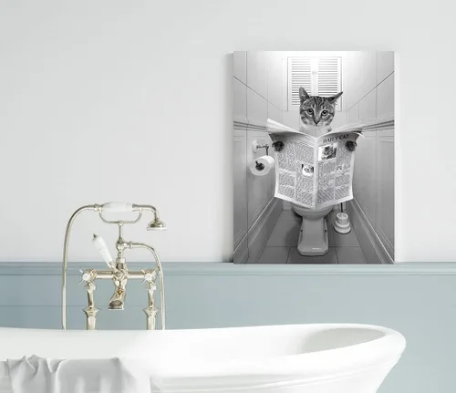 Miniatura 5 de kvtiwee retrato personalizado de mascota a partir de foto, arte de pared en lienzo de gato en el inodoro, arte de baño divertido en blanco y negro