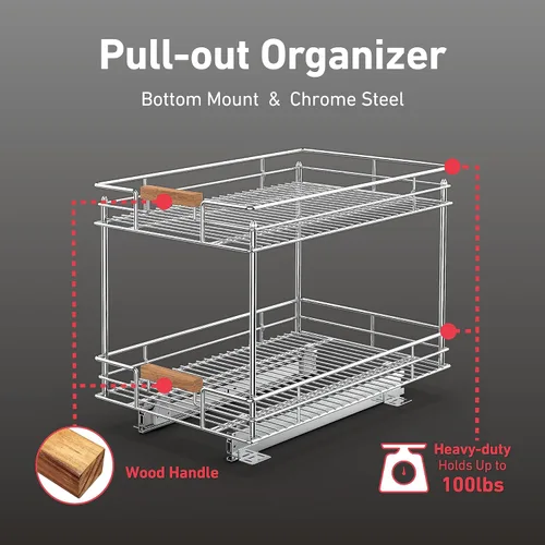Miniatura 2 de Organizador de armario extraíble Mount Walker (14 pulgadas de ancho x 21 pulgadas de profundidad), 2 estantes deslizantes con asa de madera, estante