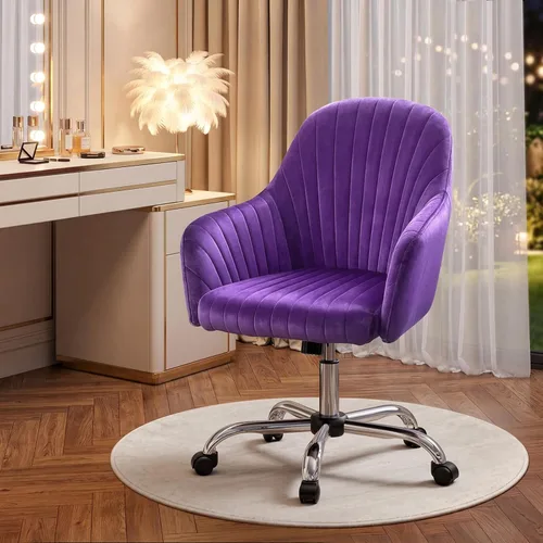 Miniatura 12 de Warmiehomy Silla de Escritorio de Terciopelo para Oficina en Casa, Silla de Trabajo Giratoria Ajustable Moderna, Sillas de Tocador para Mujeres
