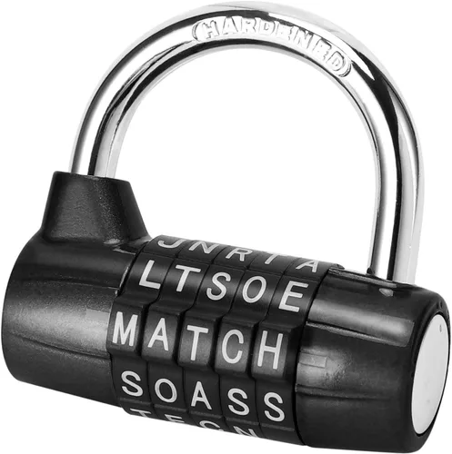 Miniatura 11 de Candado de bloqueo para gimnasio, 5 letras de aleación resistente, candado de seguridad resistente, fácil de configurar tu propio combo reiniciable
