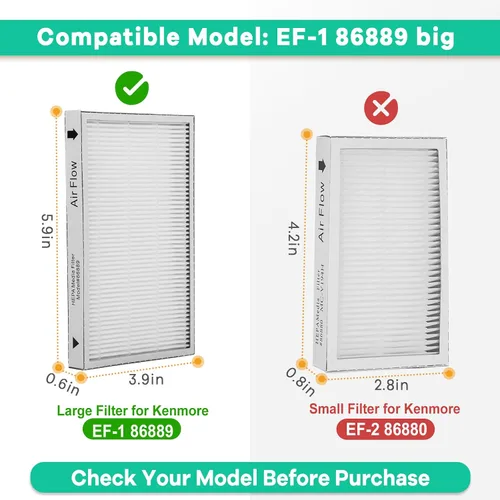 Miniatura 4 de 53295 EF-1 Filtro de medios HEPA para Kenmore 86889, 20-86889, 40324, 53295 Filtro de aire de escape para aspiradoras verticales y aspiradoras