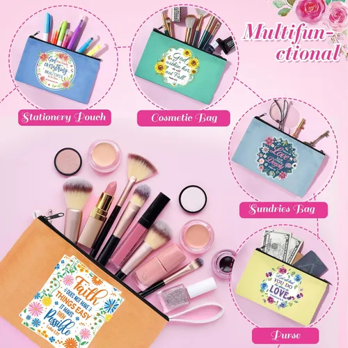 Miniatura 3 de Talltalk 8 piezas de regalos cristianos para mujeres, bolsas de maquillaje cristiano a granel con versículos de la Biblia, bolsa de cosméticos