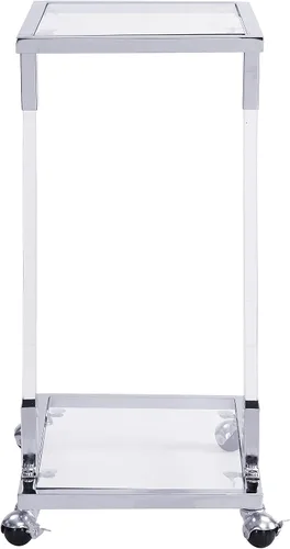 Miniatura 5 de Mesa auxiliar móvil de vidrio transparente con marco acrílico, moderna mesa auxiliar de sofá en forma de C con ruedas, mesa de aperitivos