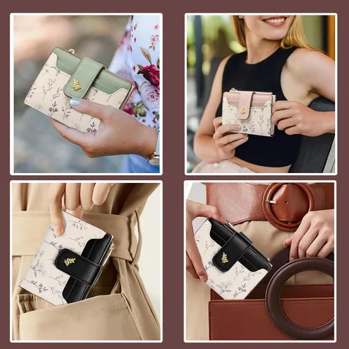 Miniatura 6 de Billeteras pequeñas para mujer, de cuero, plegable, con cremallera, con bolsillo con cremallera, lindo soporte para tarjetas de crédito, monedero